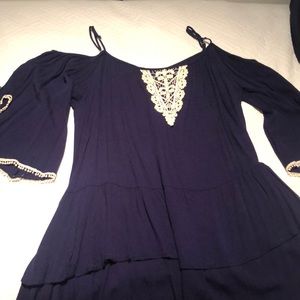Navy blue cold shoulder dress